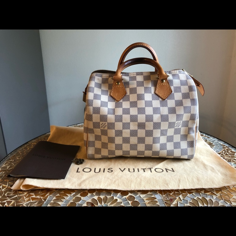 100% Authentic Louis Vuitton Speedy 25 Damier Azur